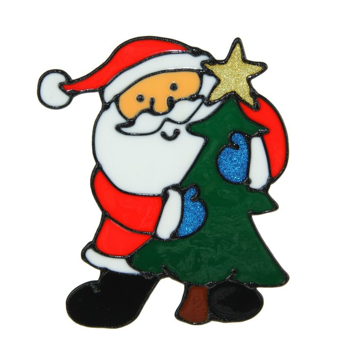 Наклейка на стекло &quot;Дед Мороз с большой ёлкой&quot;