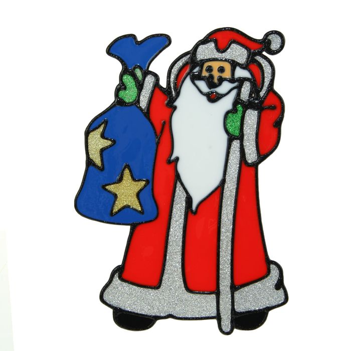 Наклейка на стекло "Дед Мороз с мешком подарков" звёздочки