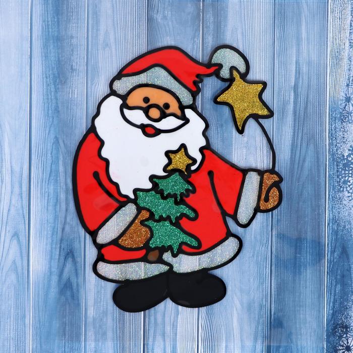 Наклейка на стекло Дед Мороз с ёлкой и звёздочкой 14,5х18 см дед мороз длинная шуба с ёлкой 17 см