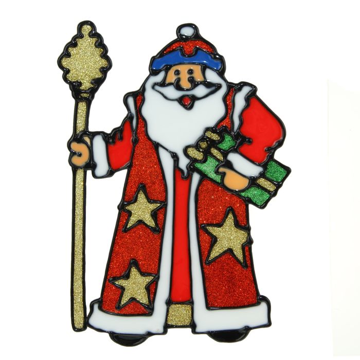 Наклейка на стекло "Дед Мороз в кафтане с посохом"