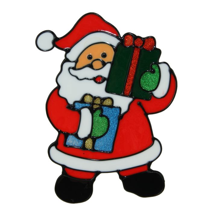 Наклейка на стекло "Дед Мороз с двумя подарками"