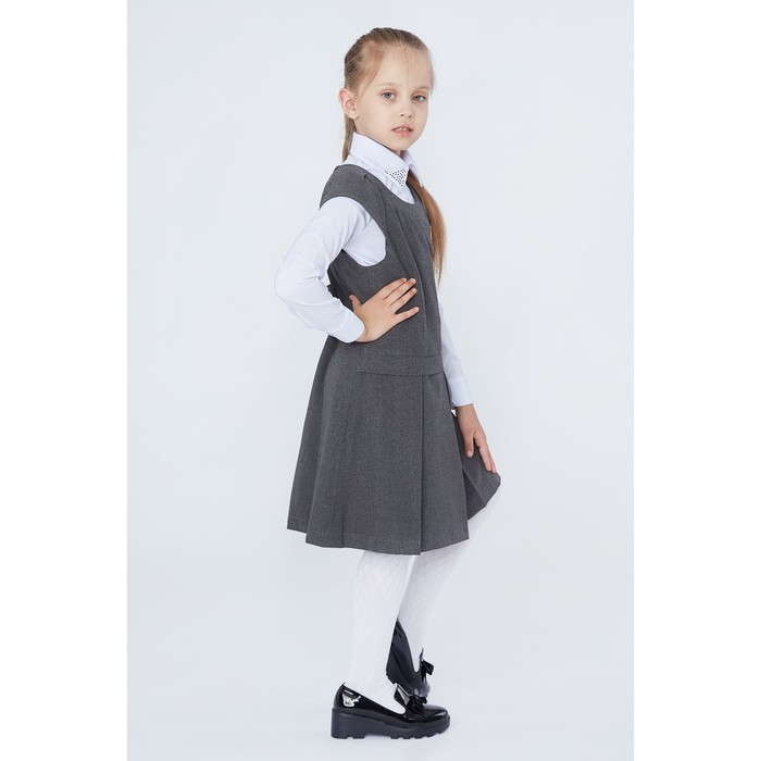 Сарафан для девочки, рост 128 см (8 лет), цвет тёмно-серый 13-002