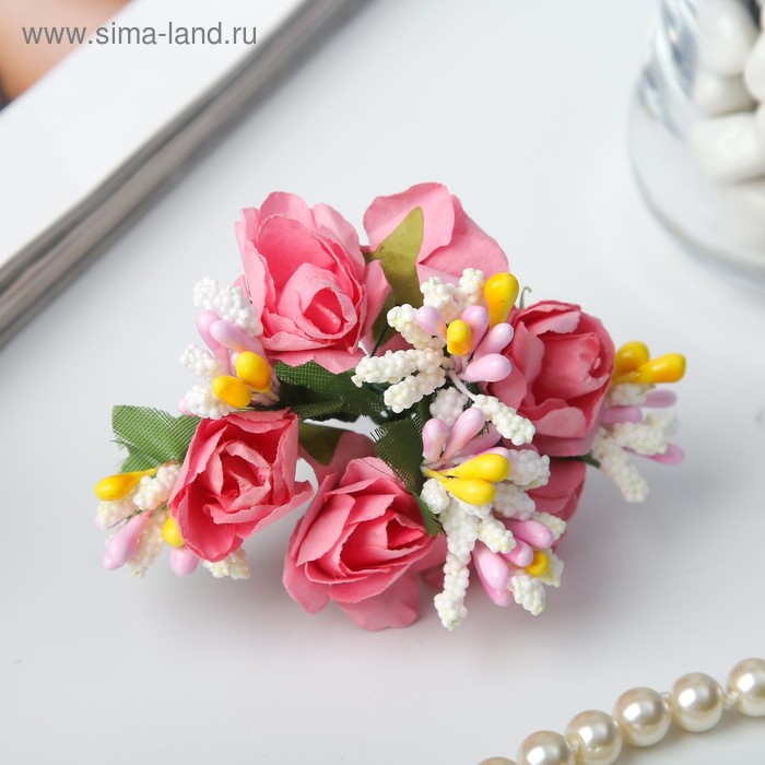 фото Декор для творчества "розовые розы" (1 набор=1 букету), 6 цветков