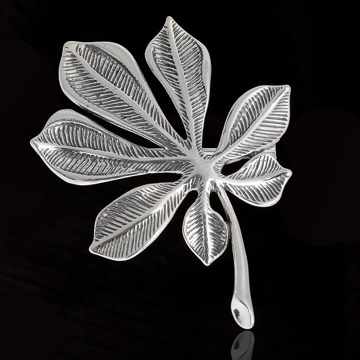 Брошь "Каштан", цвет чернёное серебро