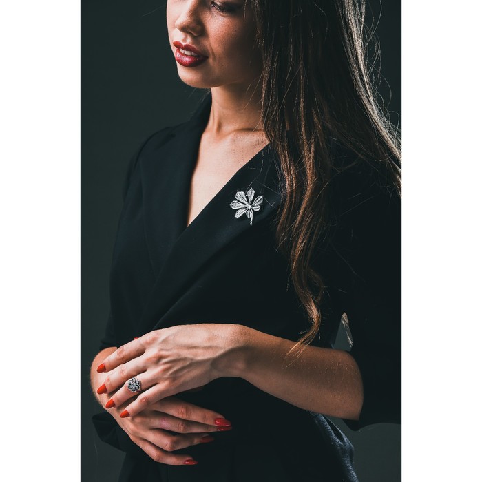 Брошь "Каштан", цвет чернёное серебро