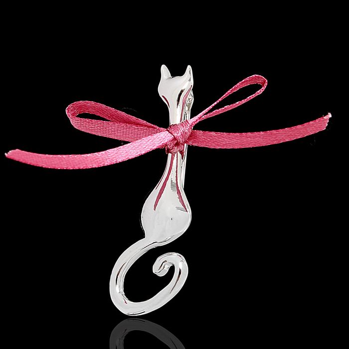 Брошь "Блек-Кет", цвет розовый в серебре