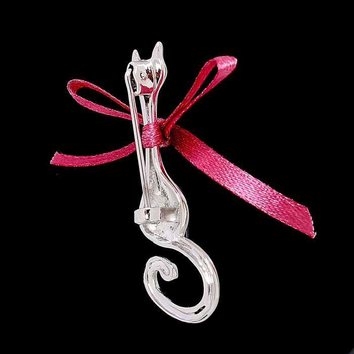 Брошь "Блек-Кет", цвет розовый в серебре