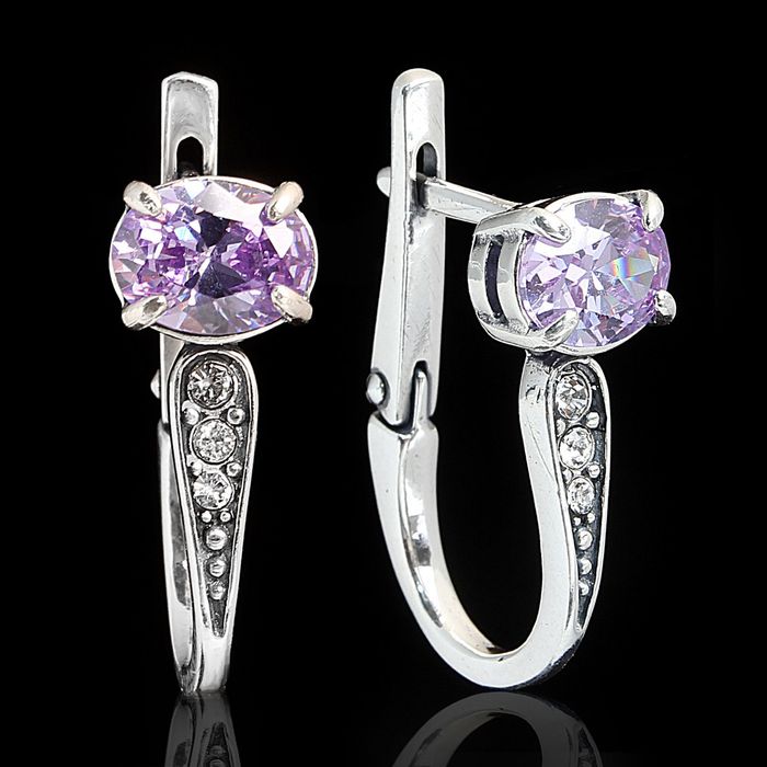 Серьги "Нателио", цвет фиолетовый в чернёном серебре