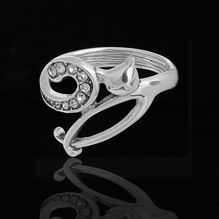 Кольцо "Мисс Китти", размер 19, цвет белый в черненом серебре