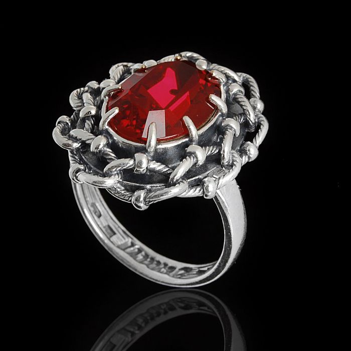 Кольцо "Эланта", размер 17, цвет красный в чернёном серебре