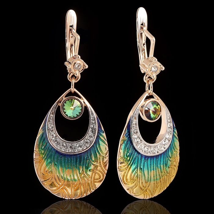 Серьги "Кайра", цвет зелёный в золоте