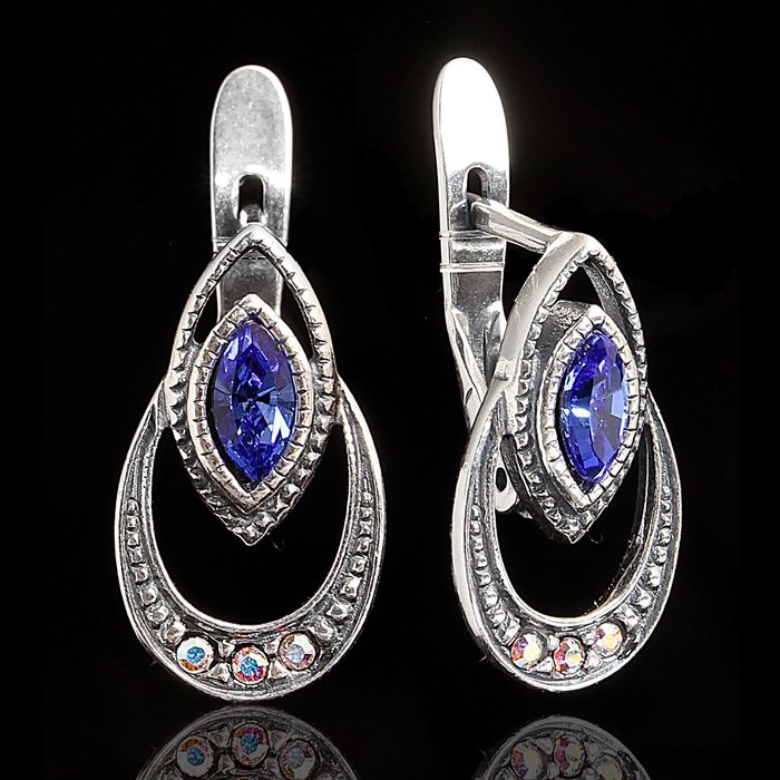 Серьги "Дувр", цвет голубой в чернёном серебре