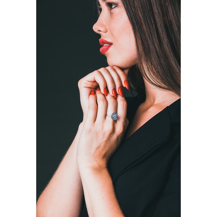 Кольцо "Лоо", размер 16, цвет голубой в чернёном серебре