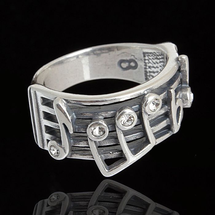 Кольцо "Музыка", размер 17, цвет белый в чернёном серебре