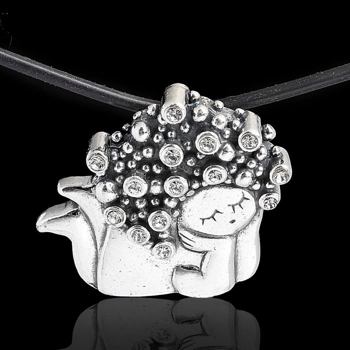 Кулон "Зося", цвет белый в чернёном серебре, 45 см