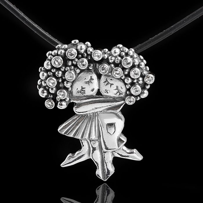 Кулон "Душечки", цвет белый в черненом серебре