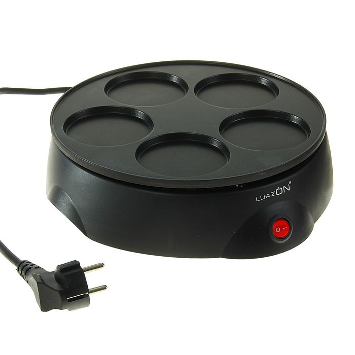 Блинница электрическая LuazON LBEL-02, 5 кругов по 7,5см, 700 Вт, антиприг. покрытие, чёрная