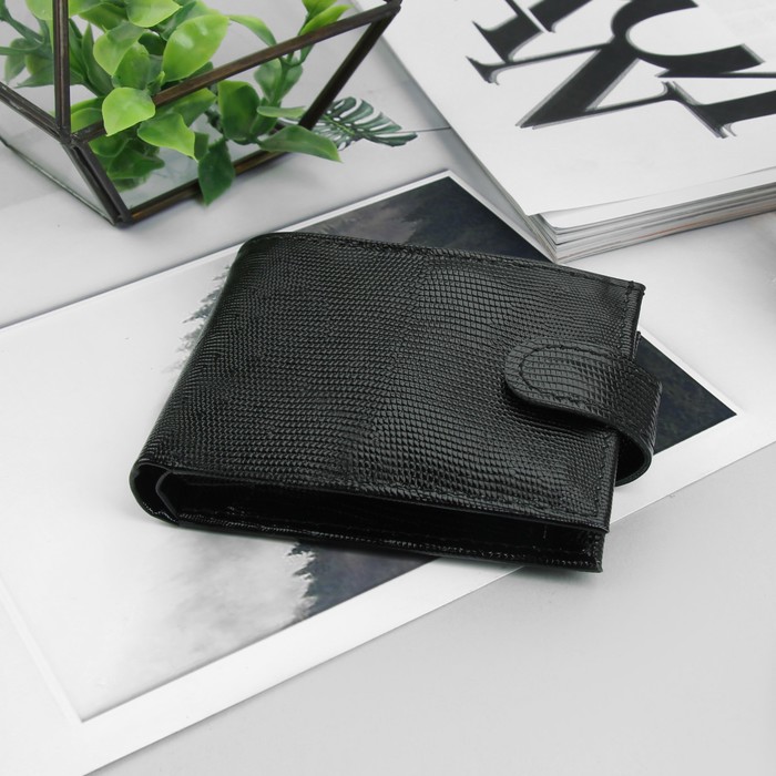 Портмоне на кнопке, 1 отдел, отдел для монет, чёрная игуана