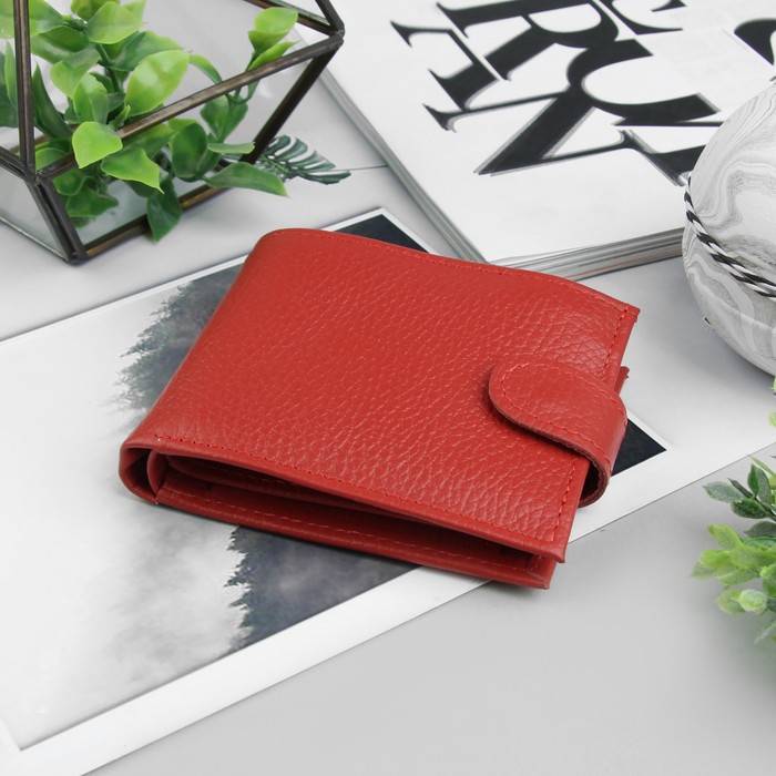 Кошелёк женский на кнопке, 1 отдел, отдел для монет, красный флотер