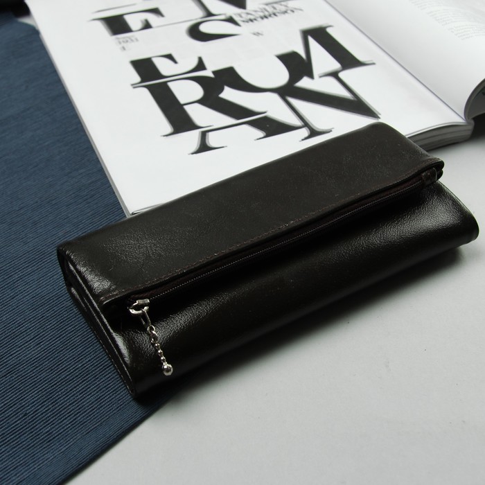 Портмоне на кнопке, 3 отдела, отд для монет, коричневый матовый