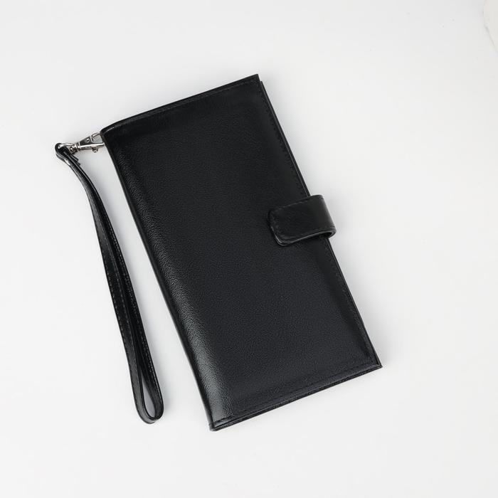 Портмоне на кнопке, 1 отдел, отдел для монет, чёрный матовый