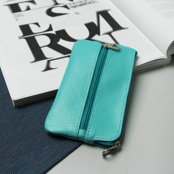 Ключница на молнии, флотер, цвет бирюзовый