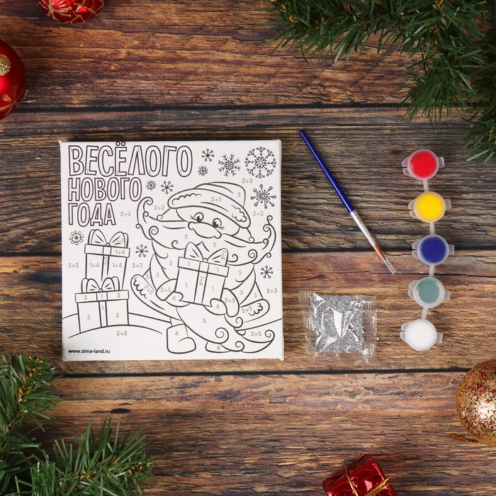 Роспись по холсту с блёстками "Дед Мороз", 15 х 15 см