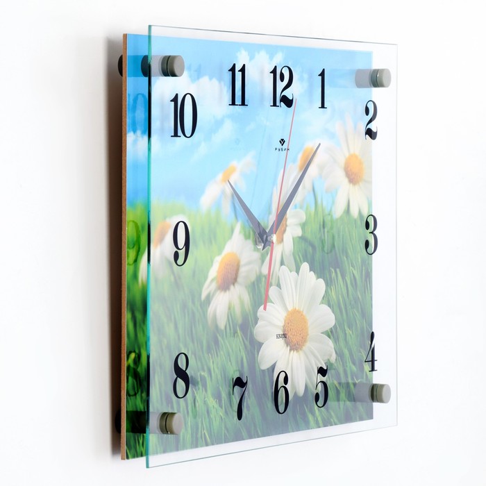 Часы настенные прямоугольные "Ромашки" 30х40 см микс