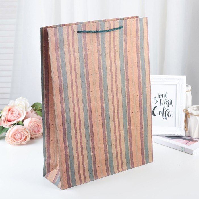 Пакет крафт "Линии", 31,5 х 42 х 10 см