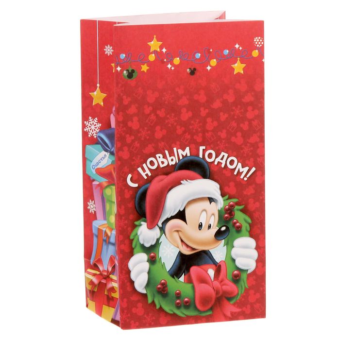 Пакет подарочный без ручек "С Новым годом!", Микки Маус, 10 х 19,5 х 7 см