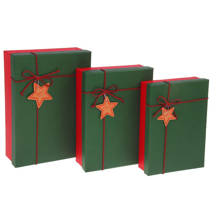 Набор коробок 3в1 "Классика", зелёный, 29 х 21 х 8,5 - 24 х 17 х 6,5 см