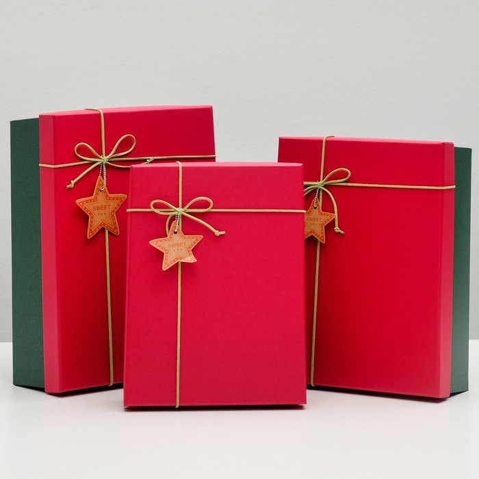 Набор коробок 3в1 "Классика", красный, 29 х 21 х 8,5 - 24 х 17 х 6,5 см