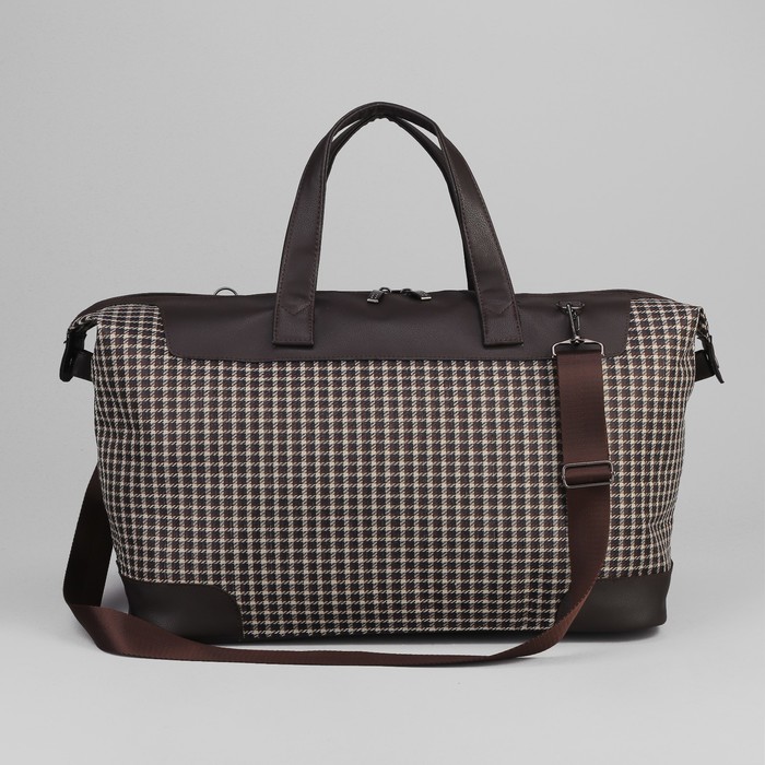 Сумка женская на молнии "Куриная лапка", 1 отдел, 1 наружный карман, длинный ремень, коричневая