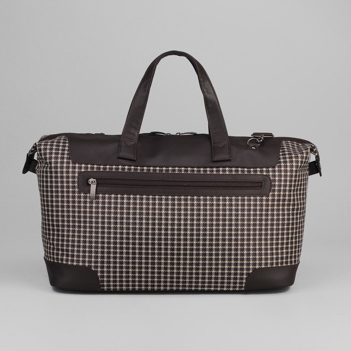 Сумка женская на молнии "Куриная лапка", 1 отдел, 1 наружный карман, длинный ремень, коричневая