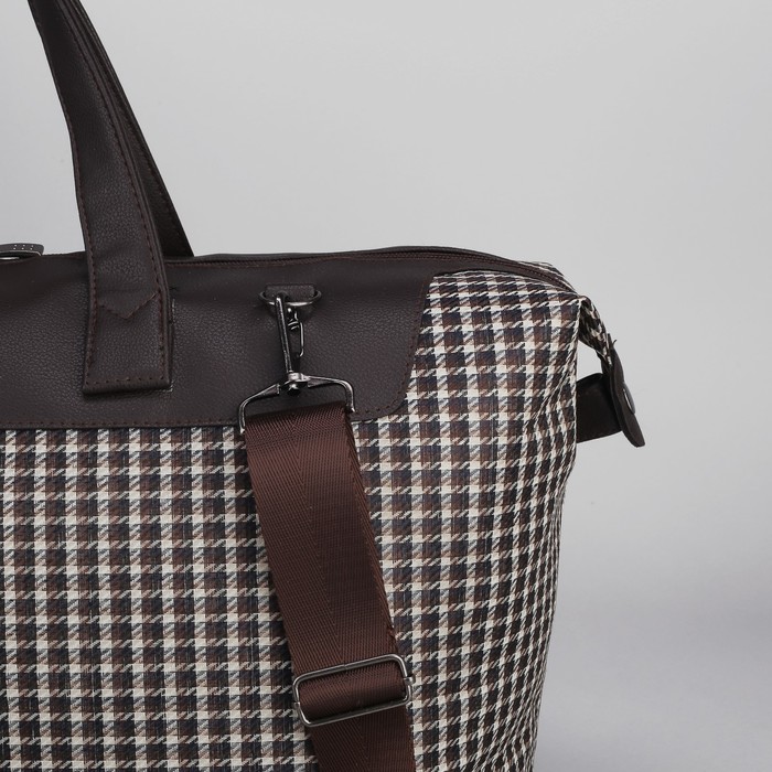 Сумка женская на молнии "Куриная лапка", 1 отдел, 1 наружный карман, длинный ремень, коричневая