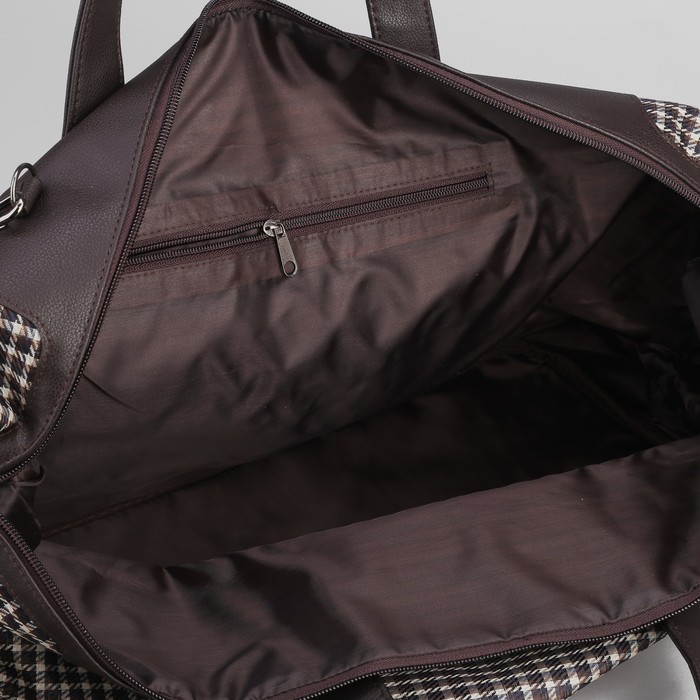 Сумка женская на молнии "Куриная лапка", 1 отдел, 1 наружный карман, длинный ремень, коричневая