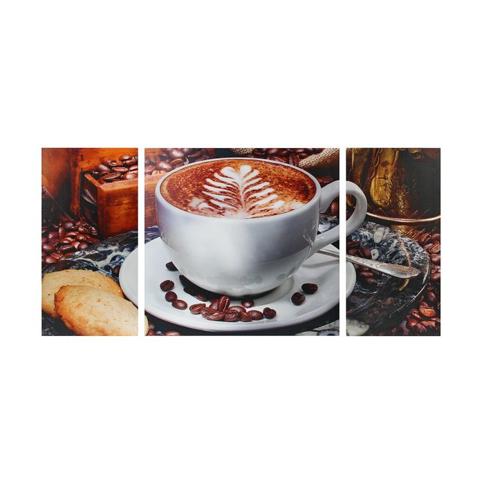 Модульная картина на подрамнике "Утренний кофе", 2 шт. — 30×60 см, 1 шт. — 60×60 см