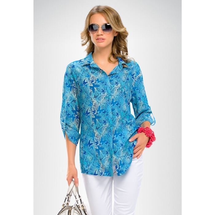 Блузка женская, размер XS, цвет сине-голубой