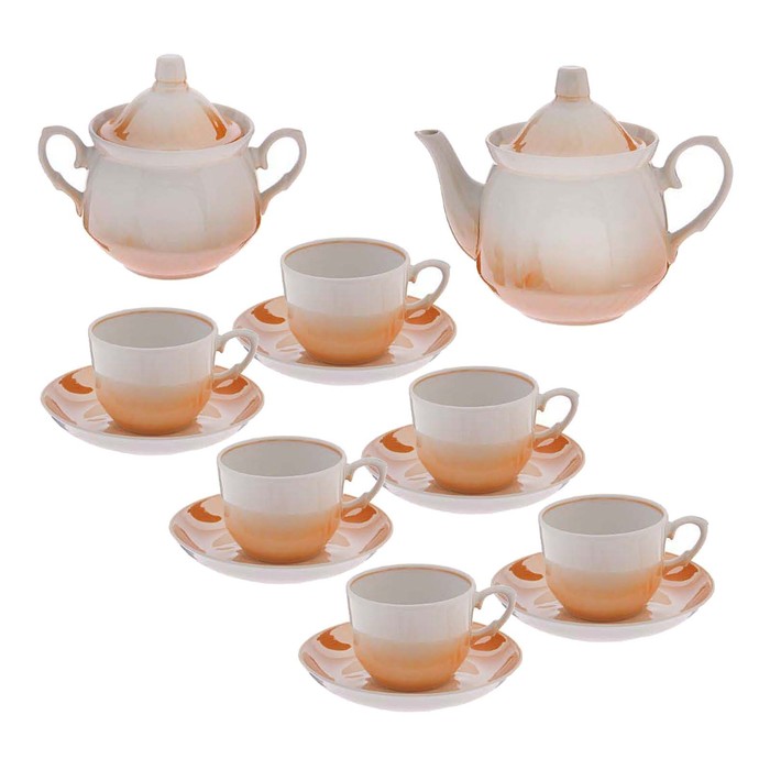 Сервиз чайный "Кирмаш", 14 предметов: чайник 550 мл, 6 чашек 250 мл, 6 блюдец 15 cм, сахарница 450 мл