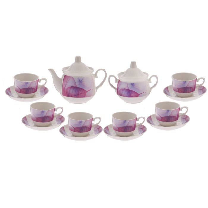 Сервиз чайный "Кирмаш. Фантазия. Цитрон", 14 предметов: чайник 550 мл, сахарница 450 мл, 6 чашек 250 мл, 6 блюдец 15 см