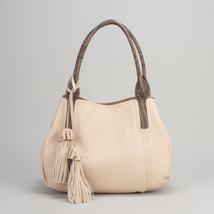 Сумка женская на молнии, 1 отдел, 1 наружный карман, бежевая