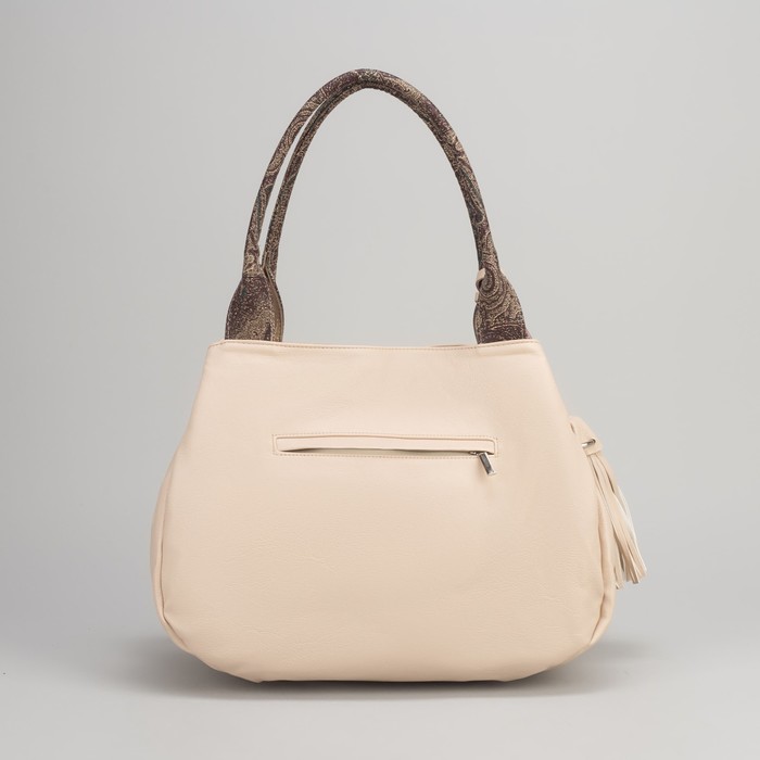 Сумка женская на молнии, 1 отдел, 1 наружный карман, бежевая