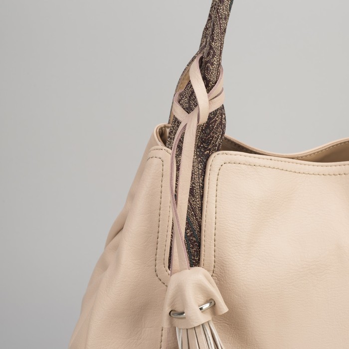 Сумка женская на молнии, 1 отдел, 1 наружный карман, бежевая