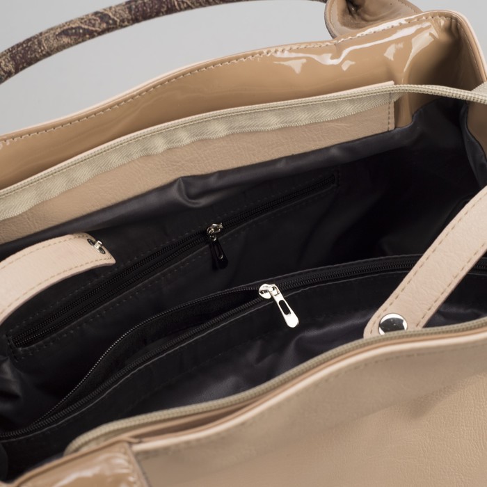 Сумка женская на молнии, 1 отдел, 1 наружный карман, бежевая