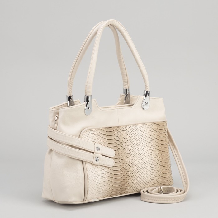 Сумка женская на молнии, 2 отдела, 1 наружный карман, бежевая