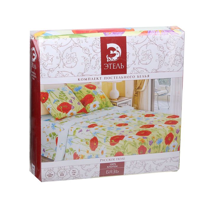 Постельное бельё "Этель" евро Русское поле, размер 200х217 см, 220х240 см, 70х70 см - 2 шт., 100% хлопок, бязь, 125 г/м2