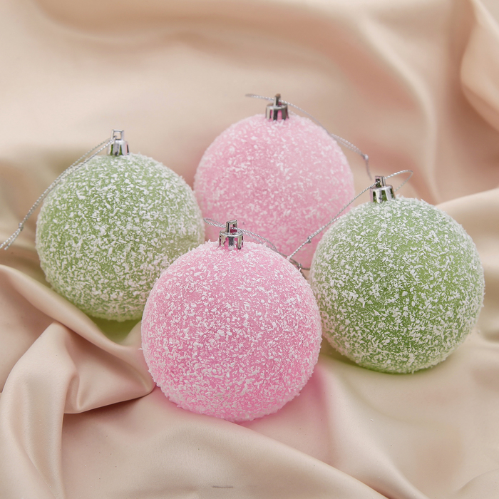 Новогодние шары "Заснеженные" (розово-зелёный набор 4 шт.)