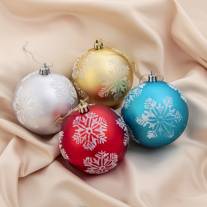 Новогодние шары "Снежинки" цветные (набор 4 шт.)