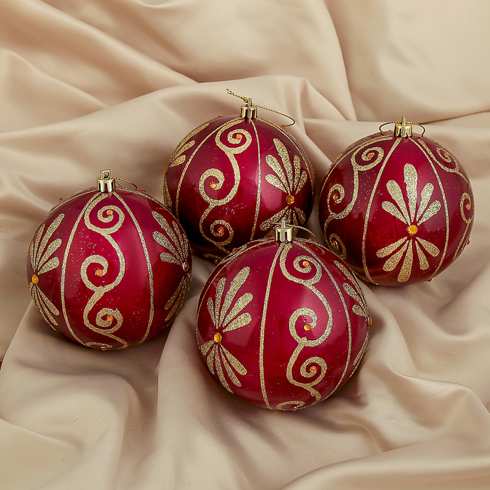 Новогодние шары "Бордовый маскарад" (набор 4 шт.)