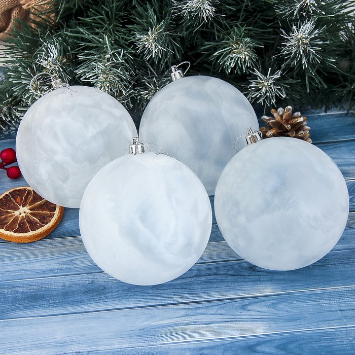 Новогодние шары "Белый туман" (набор 4 шт.)